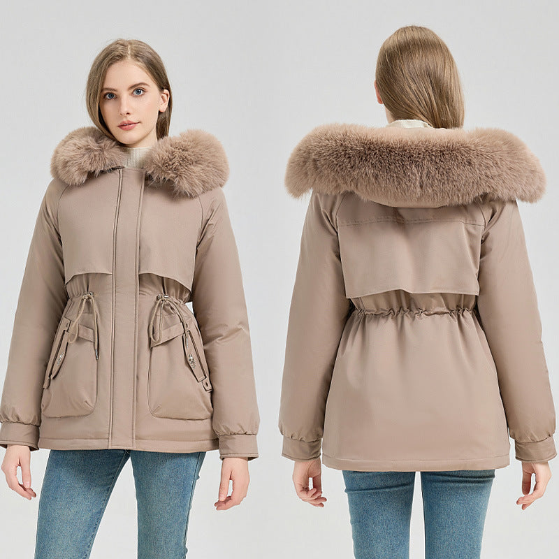 Waist Trimming Short Hooded New Big Fur Collar Coat