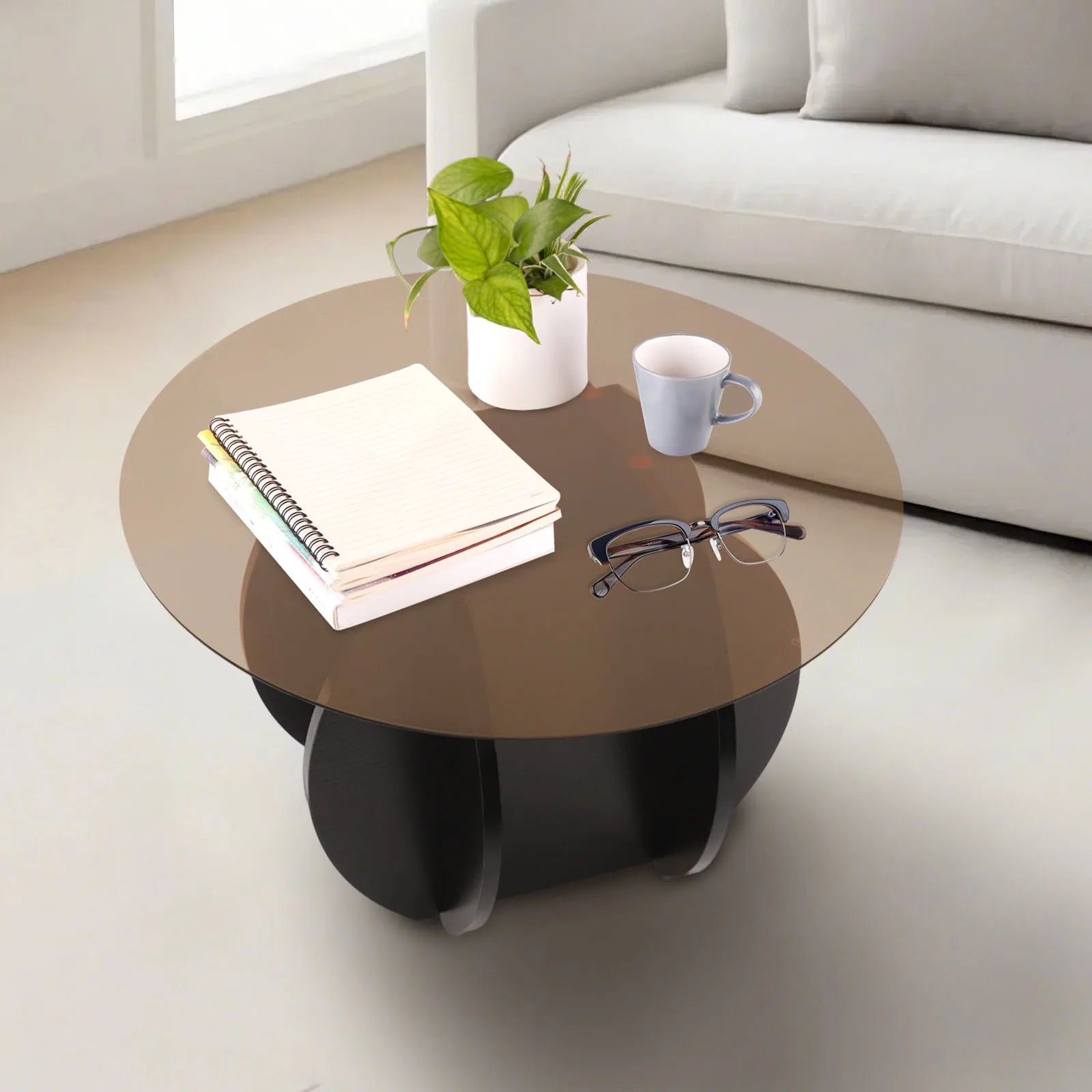 70CM round Luxury Modern Glass Coffee Table, Living Room, Small Household, Minimalist Coffee Table