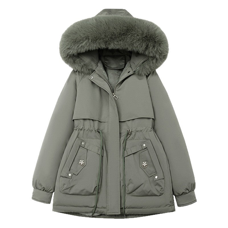 Waist Trimming Short Hooded New Big Fur Collar Coat