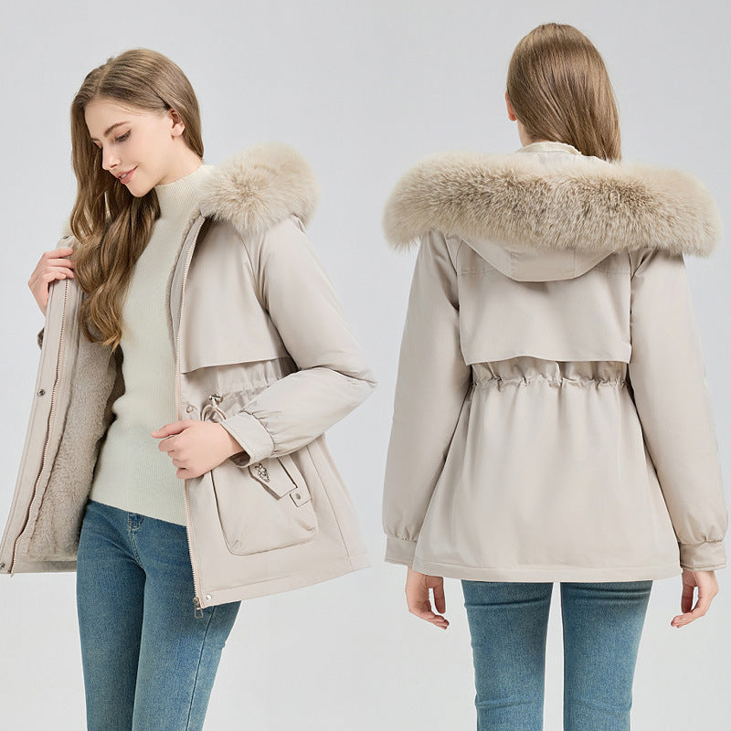 Waist Trimming Short Hooded New Big Fur Collar Coat