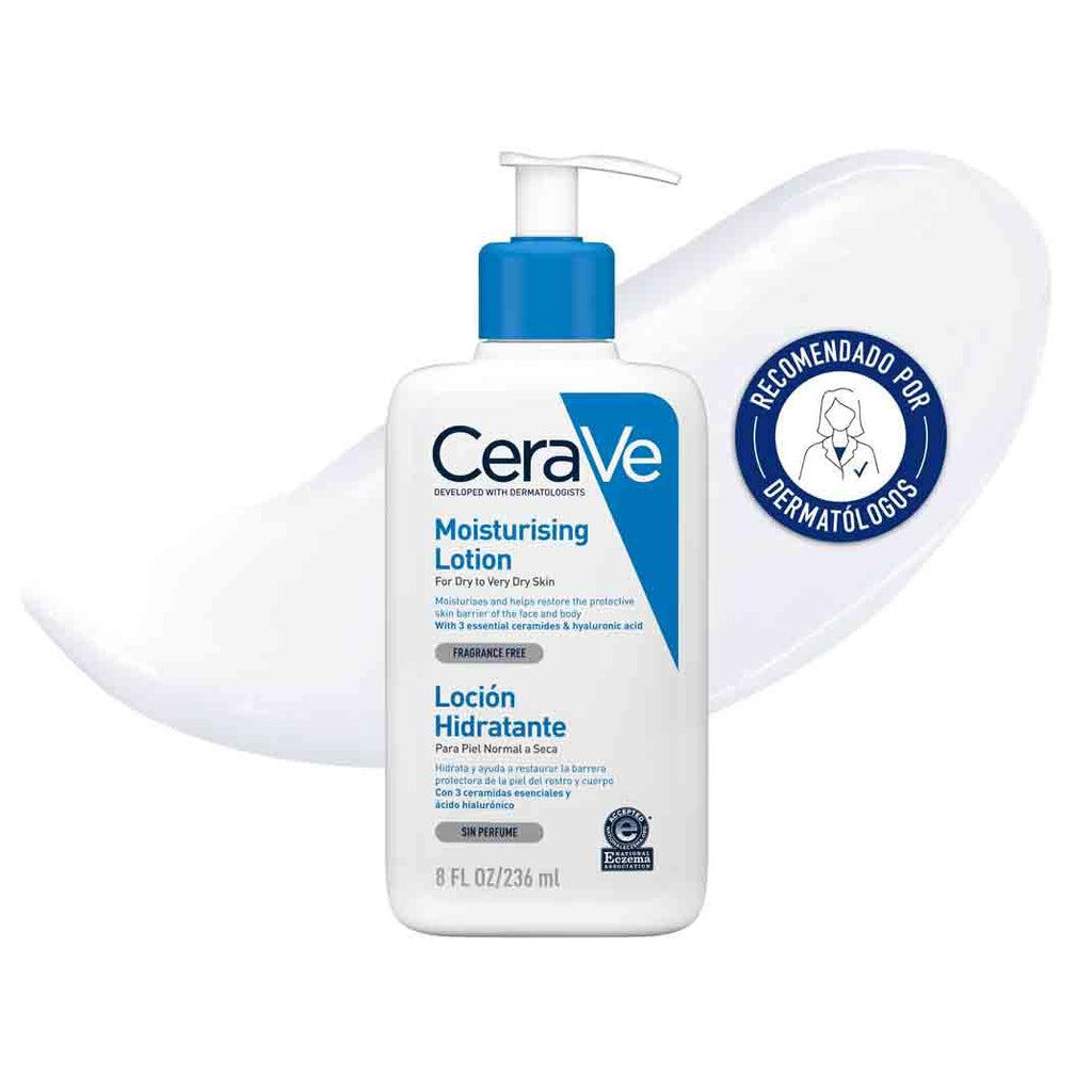 Cerave Loción Hidratante, Para Piel Seca, Hidrata Y Restaura La Barrera Protectora De La Piel, Enriquecida Con Ceramidas Esenciales Y Ácido Hialurónico, Fórmula Ligera, Apta Para Rostro Y Cuerpo,236Ml