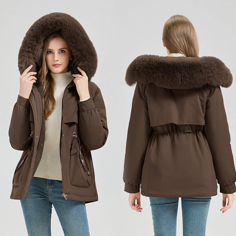 Waist Trimming Short Hooded New Big Fur Collar Coat