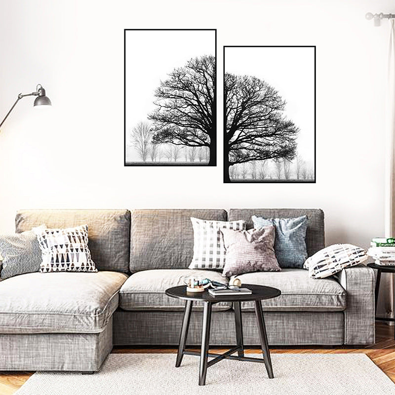 Black And White Winter Trees Modern Sofa Background Wall Decorative