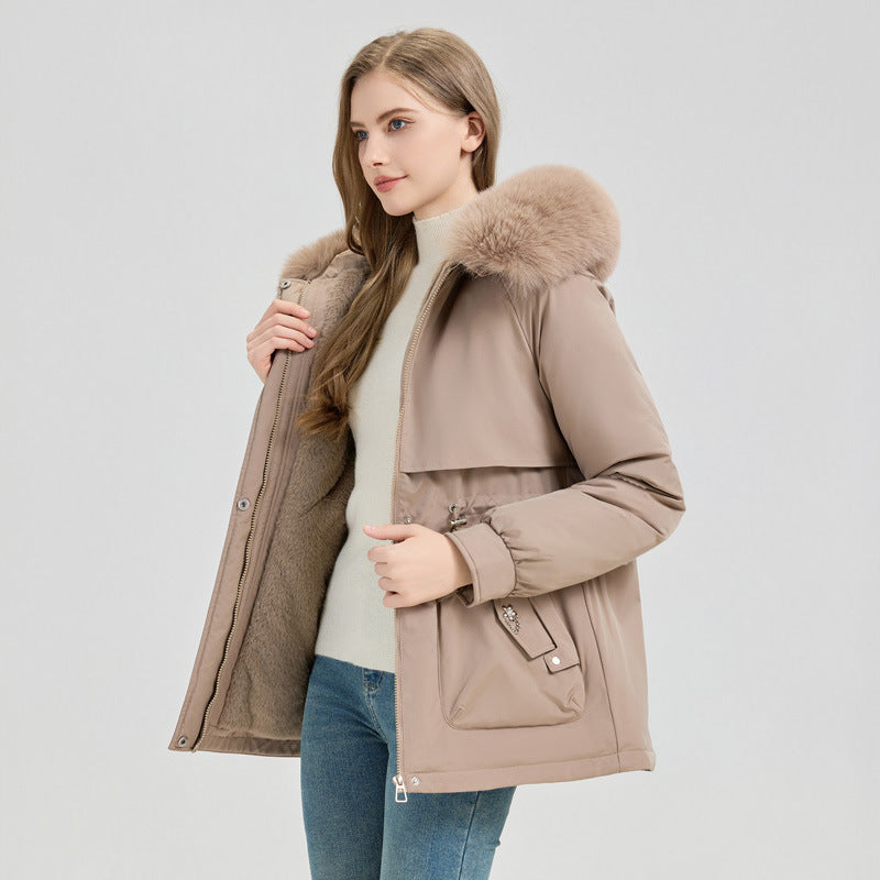 Waist Trimming Short Hooded New Big Fur Collar Coat