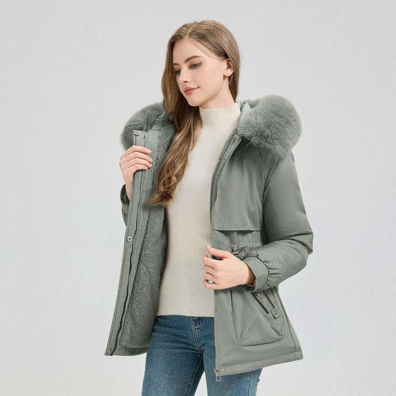 Waist Trimming Short Hooded New Big Fur Collar Coat